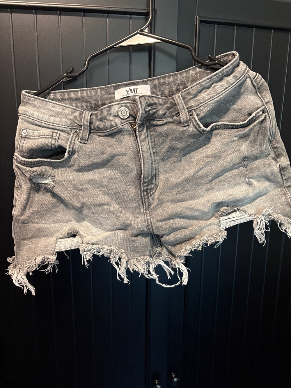 YMI Washed Gray Distressed Denim Cutoff Shorts